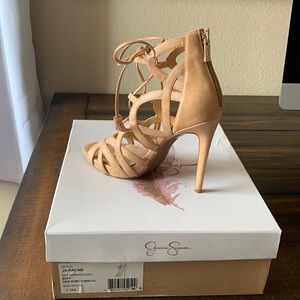 Jessica Simpson Nude Lace Up Heels, Size 7.5